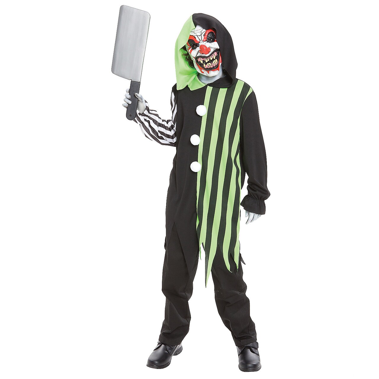 Carver The Clown Child Costume, Scary Evil Grinning Halloween Outfit for Boys Age 10-12